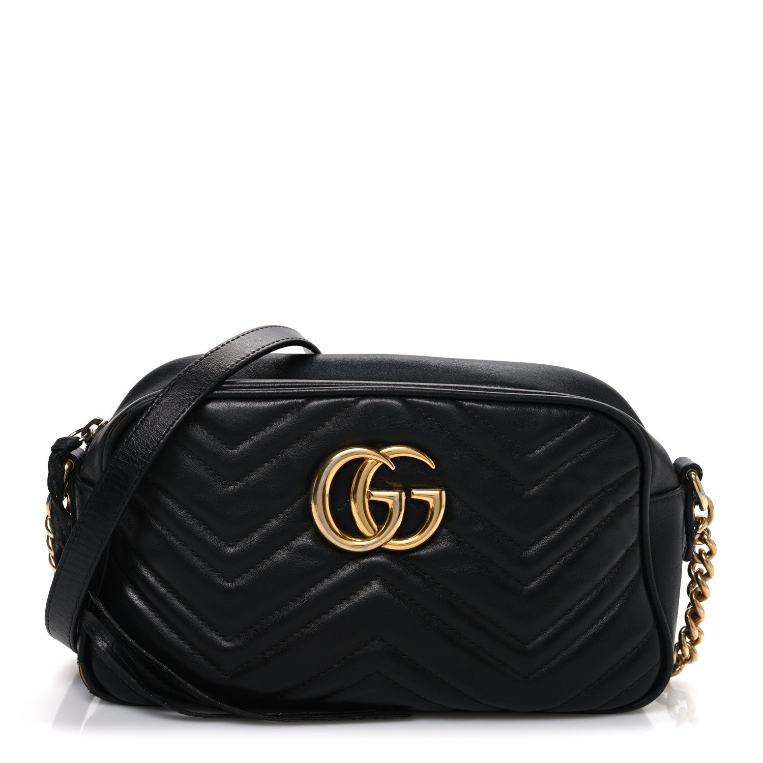 Gucci Calfskin Matelasse Small GG Marmont Chain Shoulder Bag Black 1 of 12