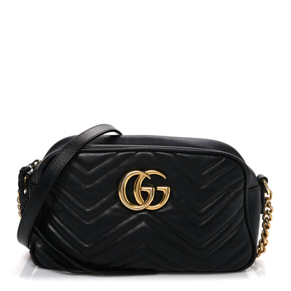 Gucci Calfskin Matelasse Small GG Marmont Chain Shoulder Bag Black 1 of 12