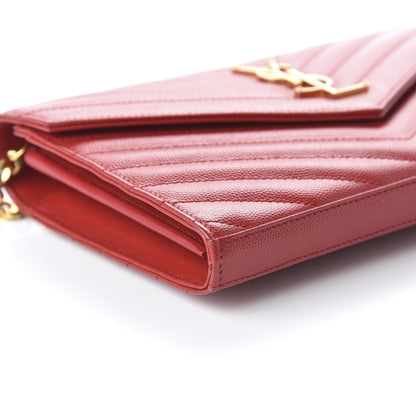 Saint Laurent Grain De Poudre Matelasse Chevron Monogram Chain Wallet Red 6 of 10