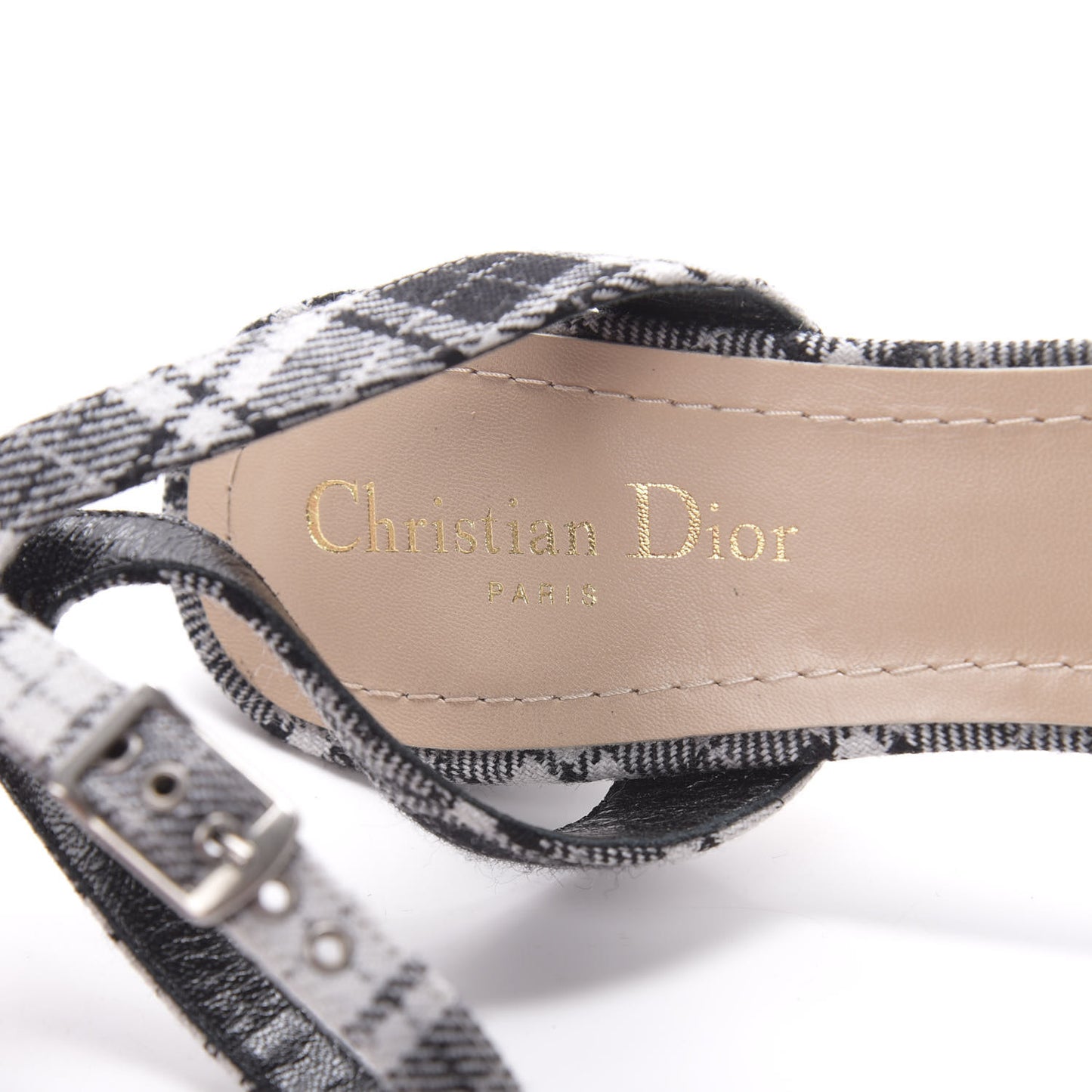 Canvas Tartan Gang Ankle Strap Slingback Pumps 40 Black