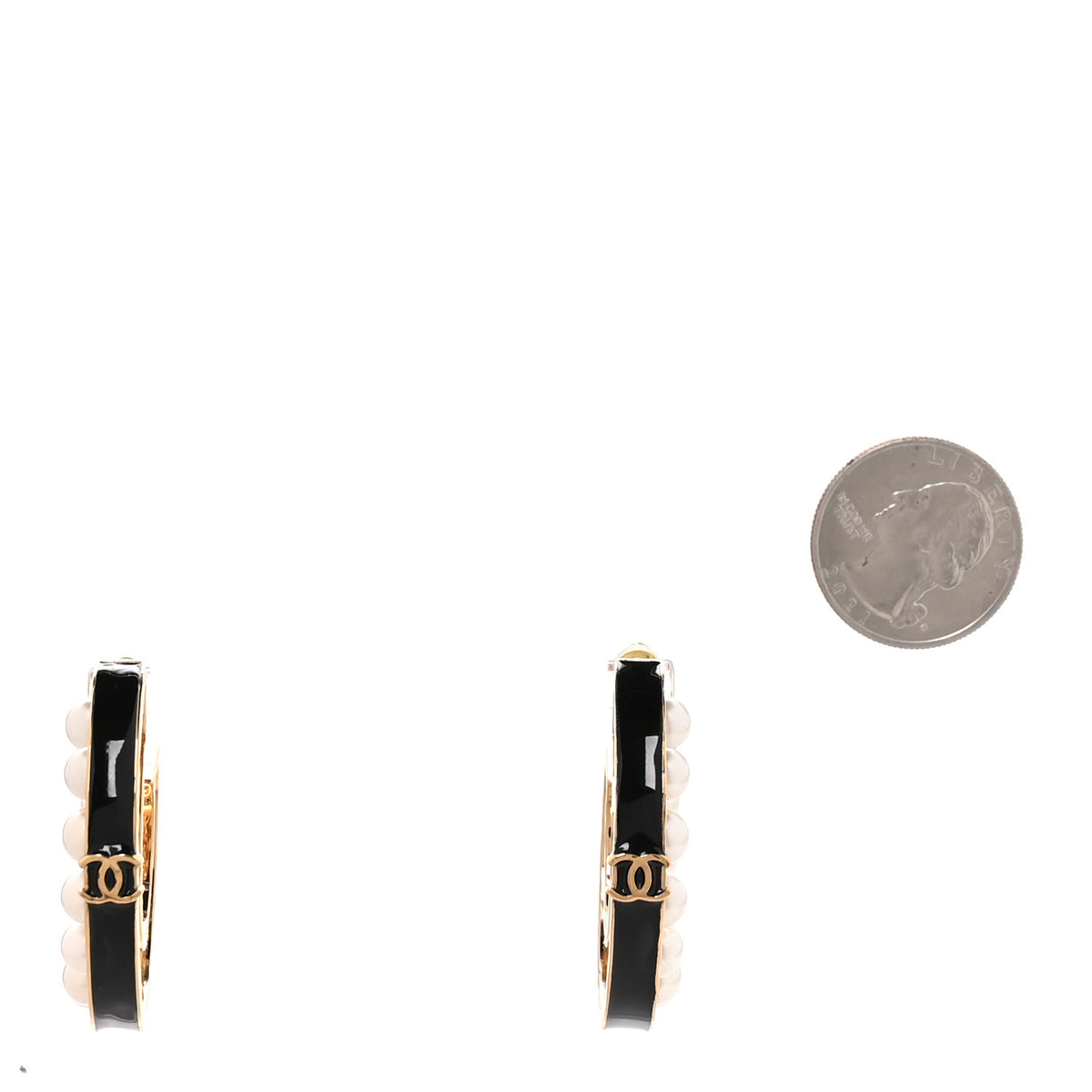 Pearl CC Hoop Earrings Gold