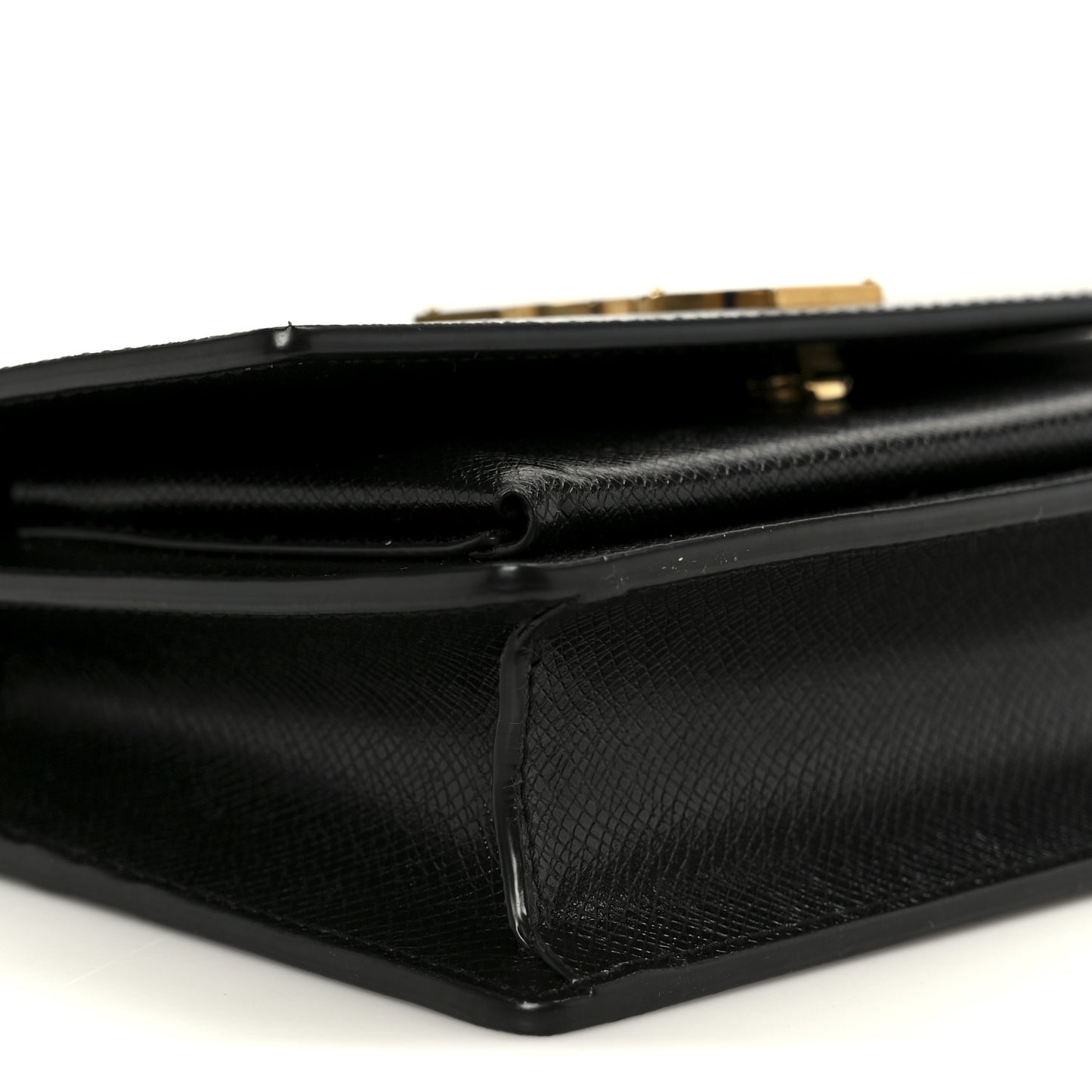 Coated Bark Calfskin Sunset Chain Wallet  Black