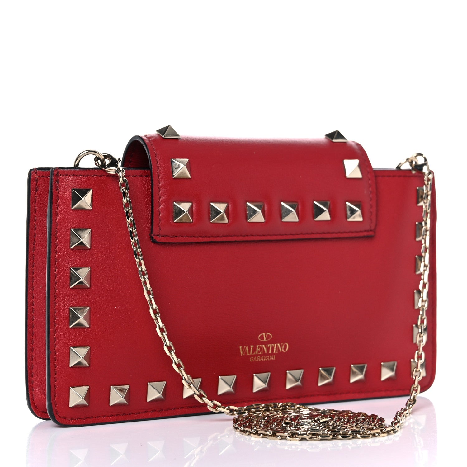 Valentino Garavani Calfskin Rockstud Phone Case With Chain Rosso Valentino 3 of 15