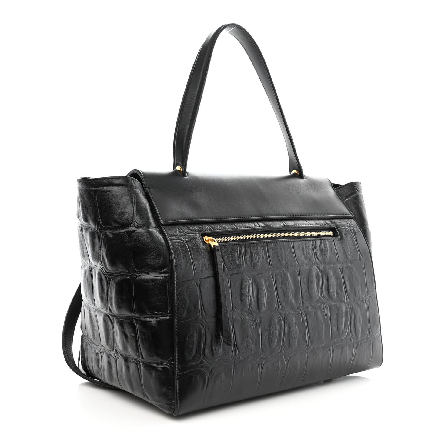 Calfskin Crocodile Embossed Small Belt Bag Black