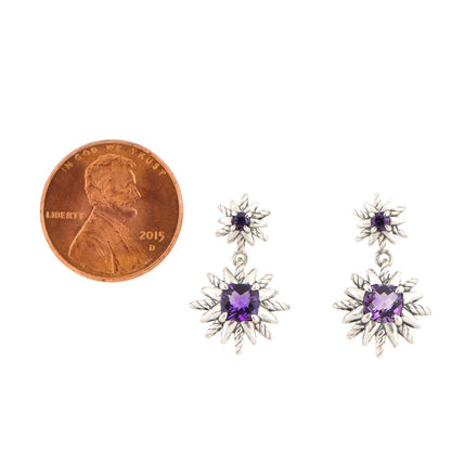 David Yurman Sterling Silver Amethyst 22mm Starburst Double Drop Earrings 2 of 4