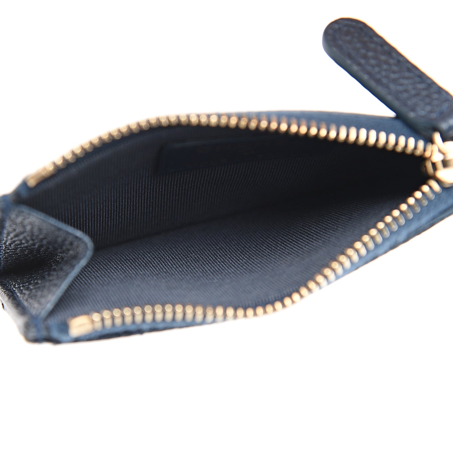 Metallic Caviar Quilted CC Zip Card Holder Dark Blue