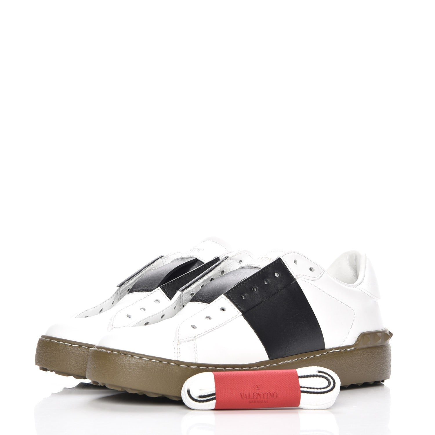 Valentino Garavani Calfskin Rockstud Open Sneakers 37 White Black 3 of 9