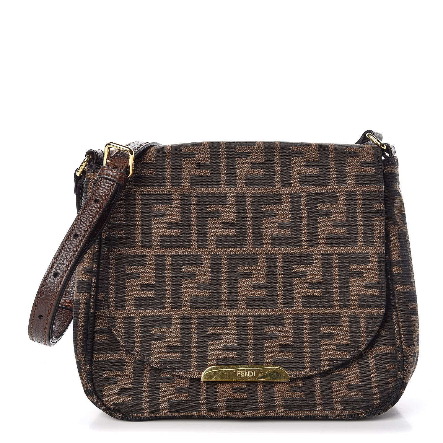 Fendi Zucca Vitello Artic Small Messenger Bag Tobacco Castagna 1 of 9
