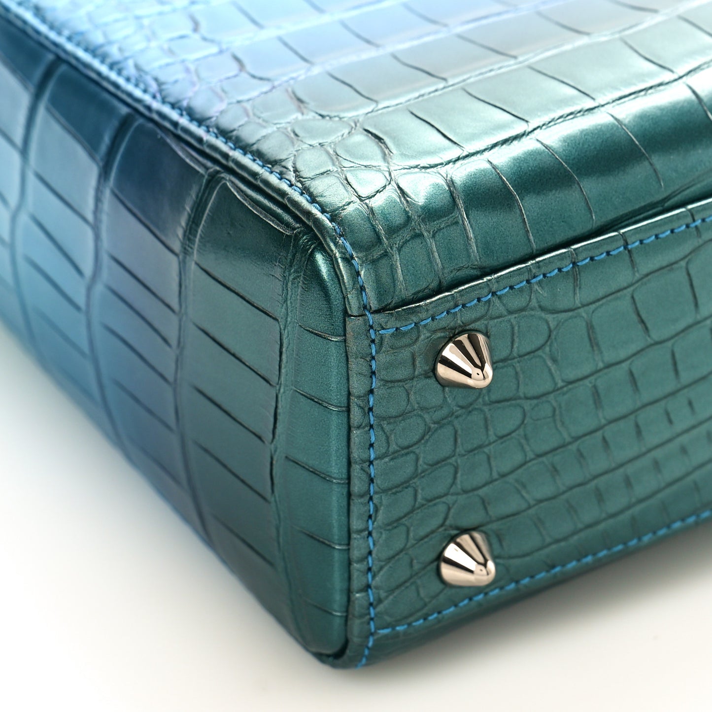 Metallic Alligator Small Lady Dior Blue