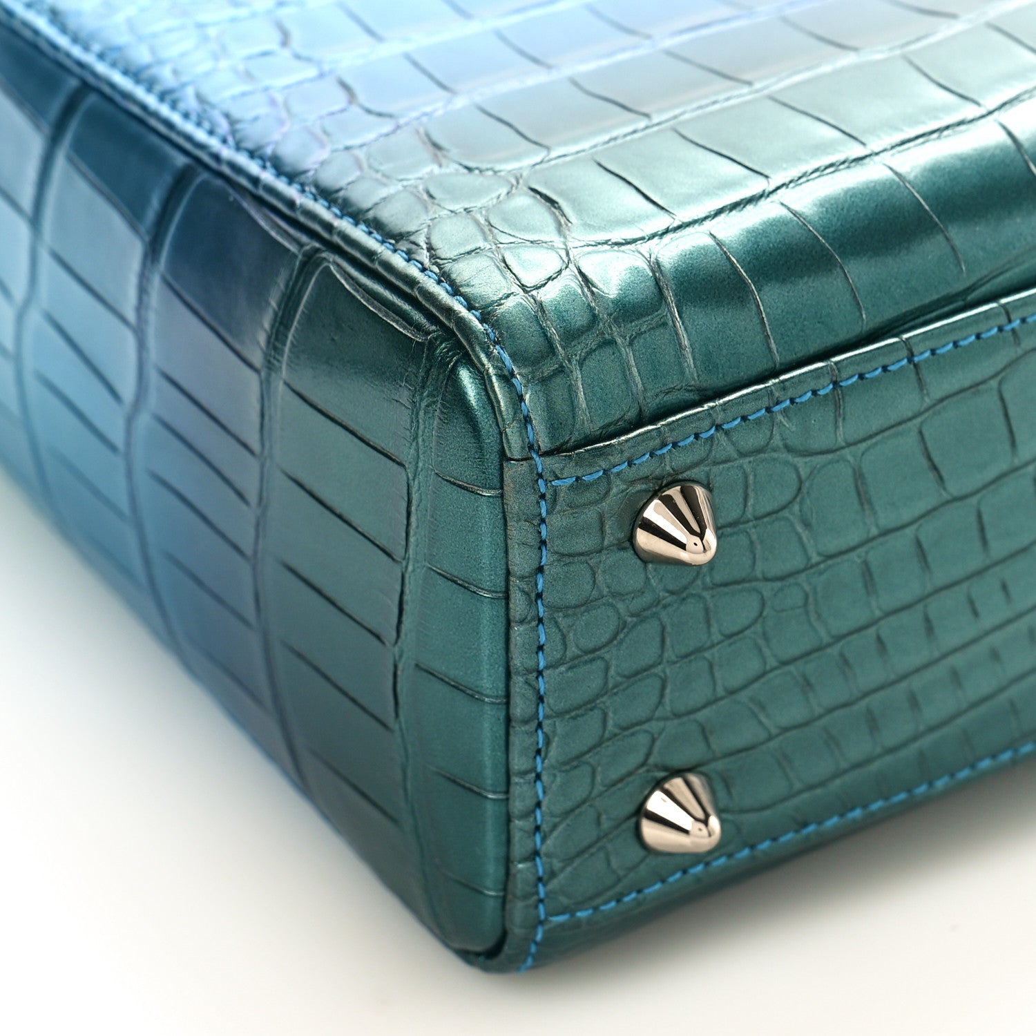 Christian Dior Metallic Alligator Small Lady Dior Blue 7 of 8