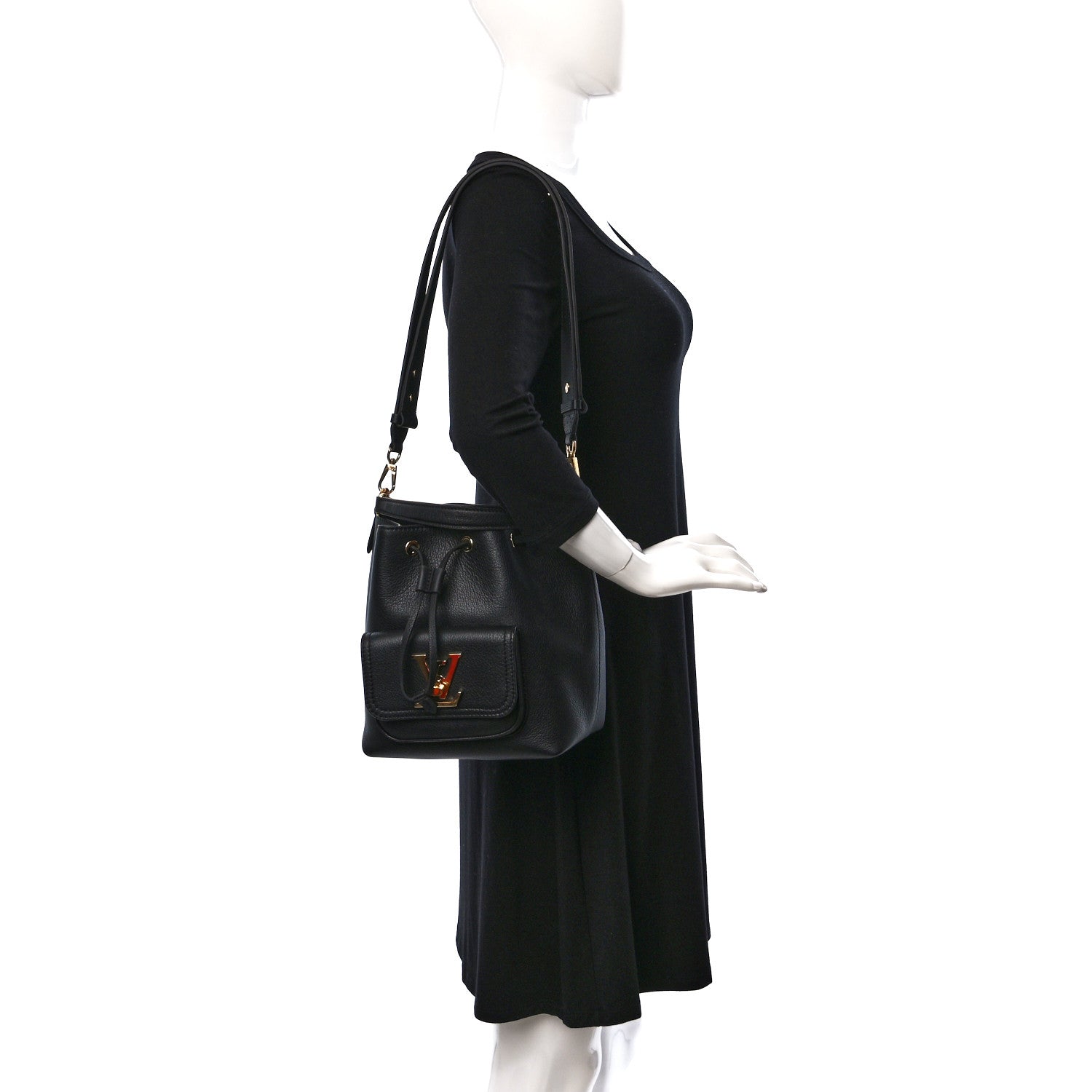 Louis Vuitton Calfskin Lockme Bucket MM Black 2 of 8