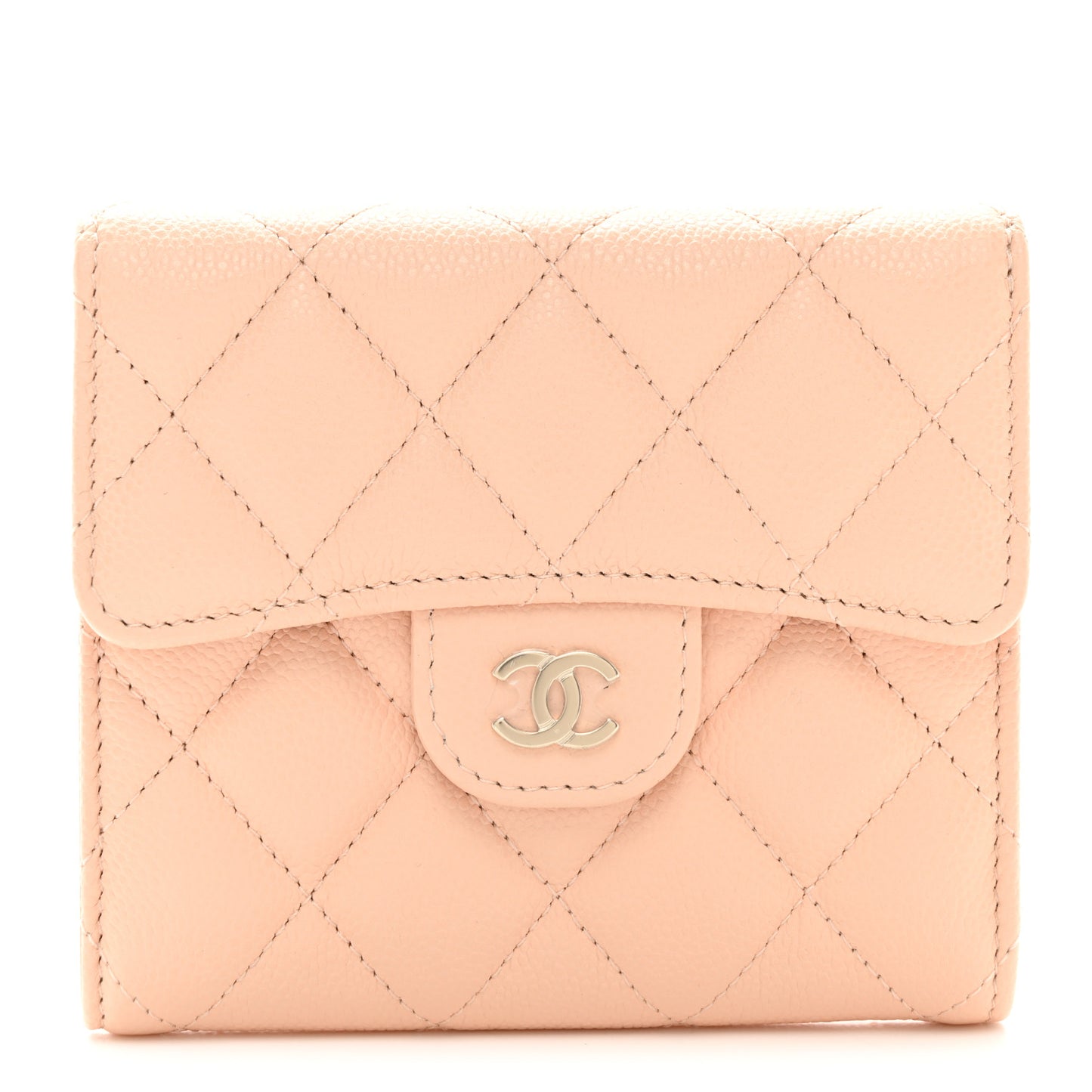 Caviar Quilted Compact Flap Wallet Light Beige