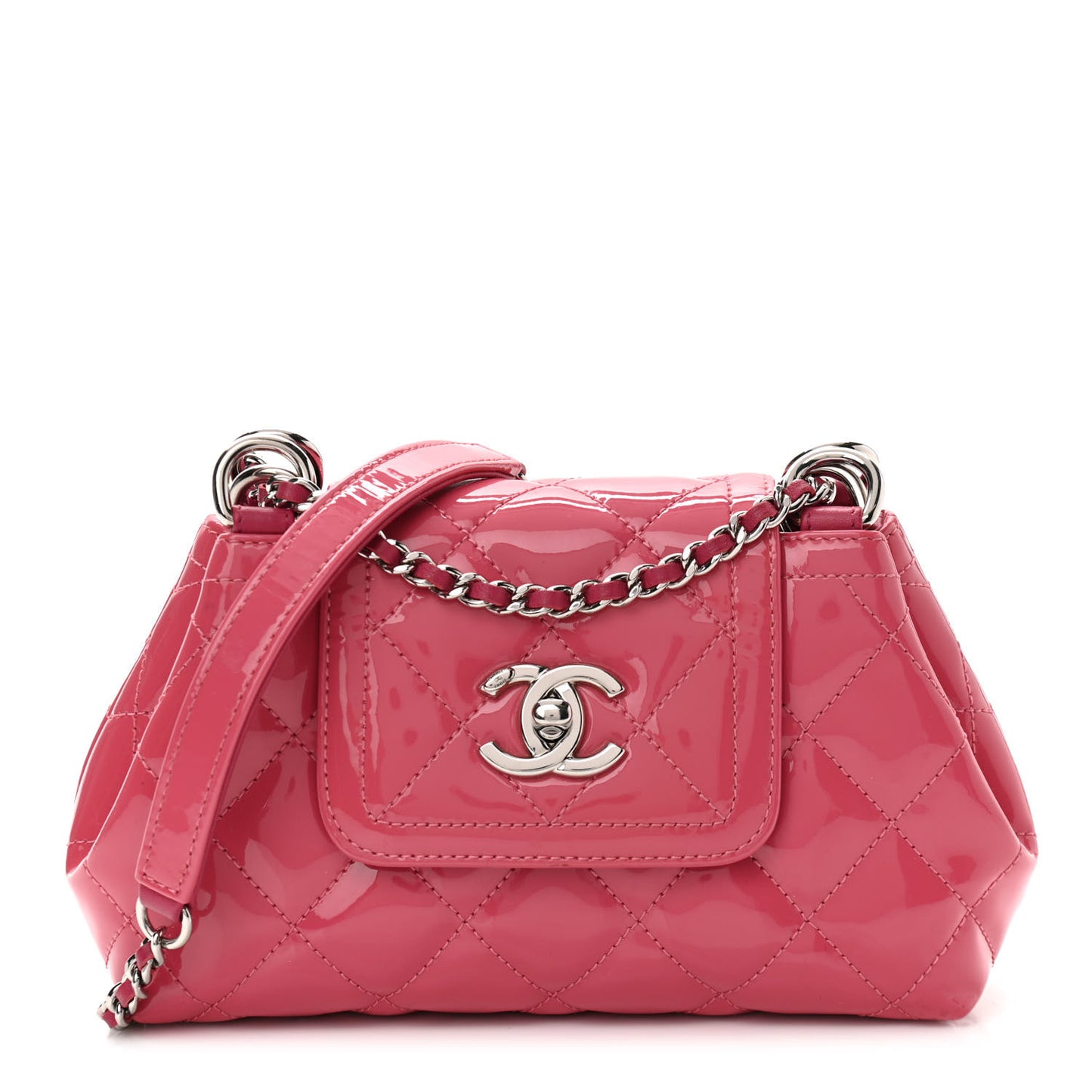 Patent Quilted Small Coco Shine Accordion Flap Pink