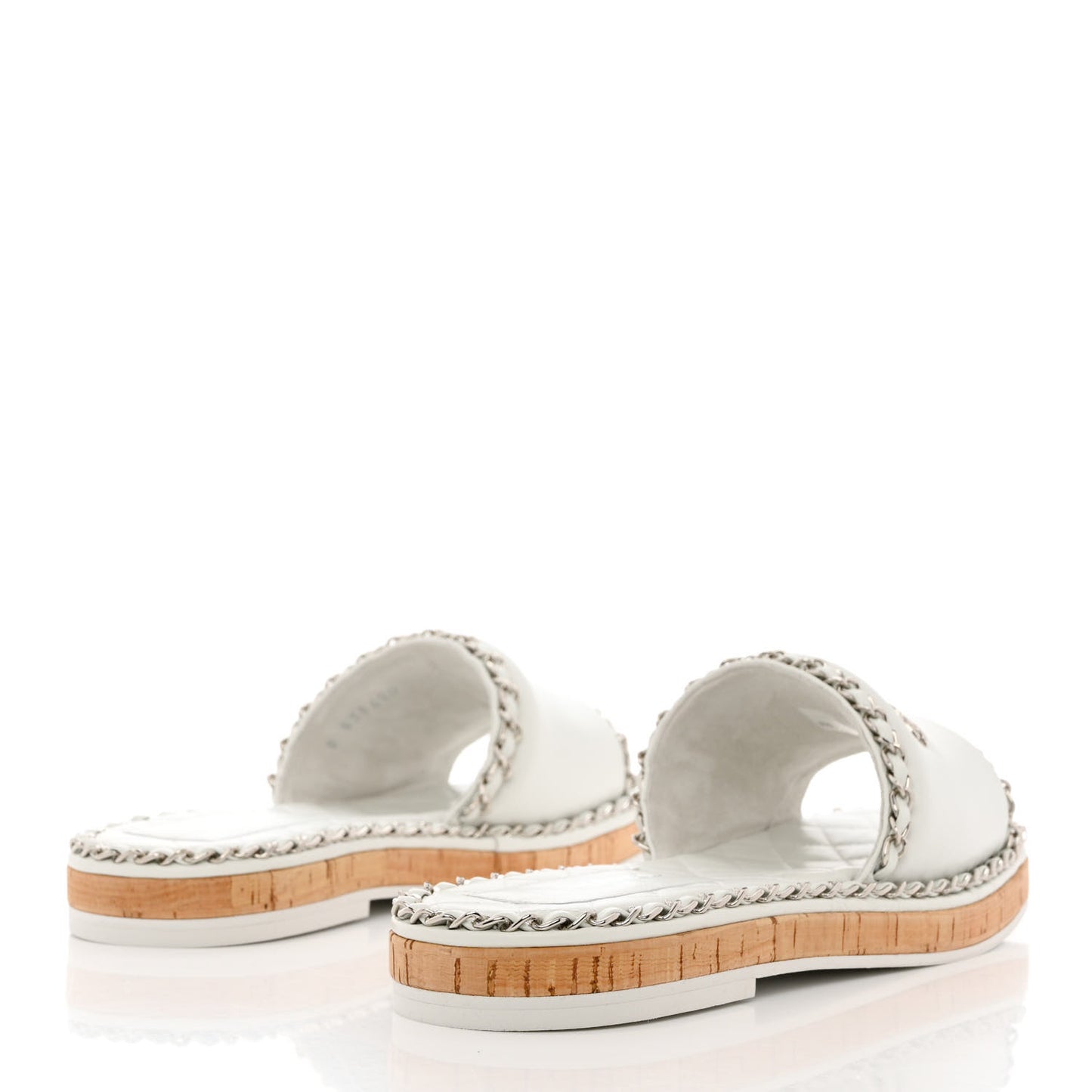 Lambskin Chain Cork Slide Sandals 38 White