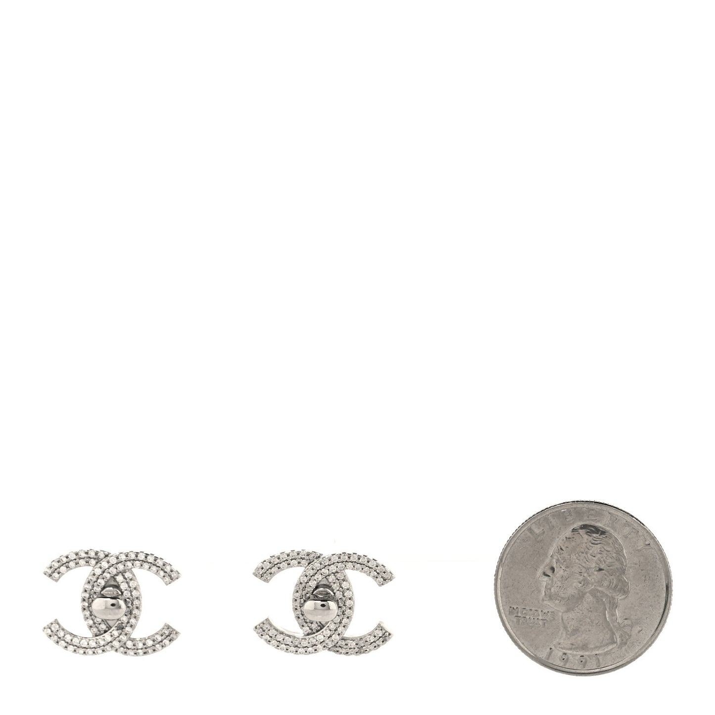 Crystal CC Turnlock Earrings Silver