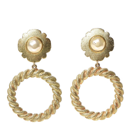 Chanel Camellia Pearl Hoop Clip On Earrings Gold 1 of 5