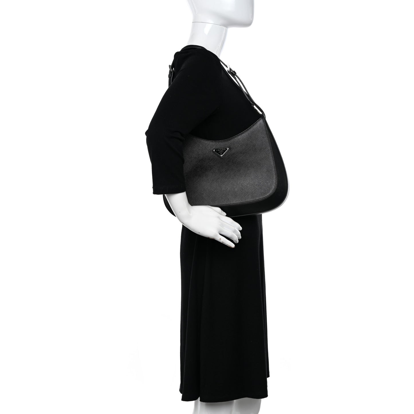 Saffiano Cleo Adjustable Strap Shoulder Bag Black