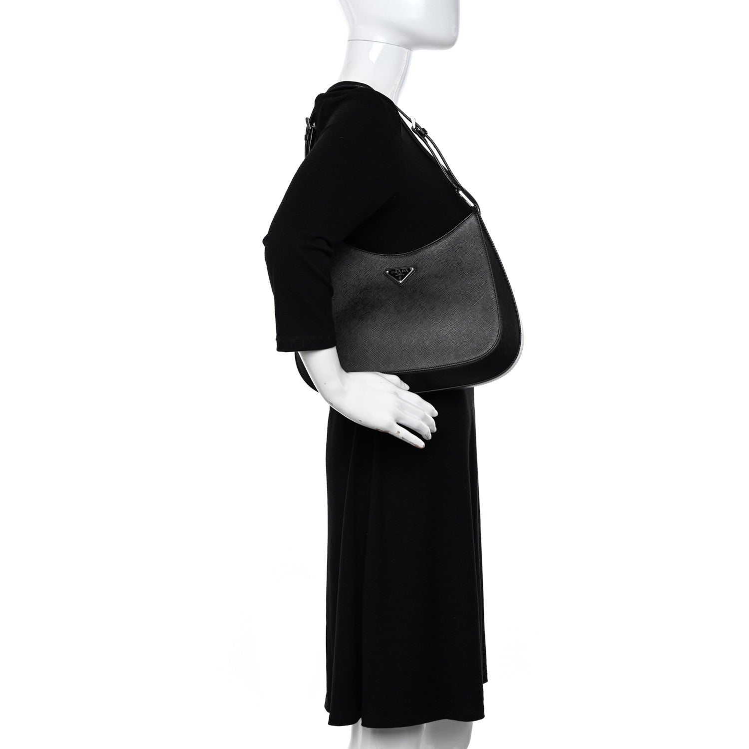 Prada Saffiano Cleo Adjustable Strap Shoulder Bag Black 2 of 9