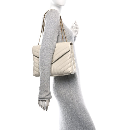 Saint Laurent Calfskin Y Quilted Monogram Medium Loulou Chain Satchel Crema Soft 2 of 11