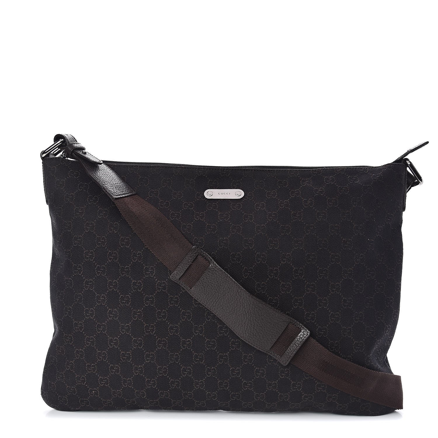 Gucci Denim Monogram Messenger Bag Dark Brown 1 of 10
