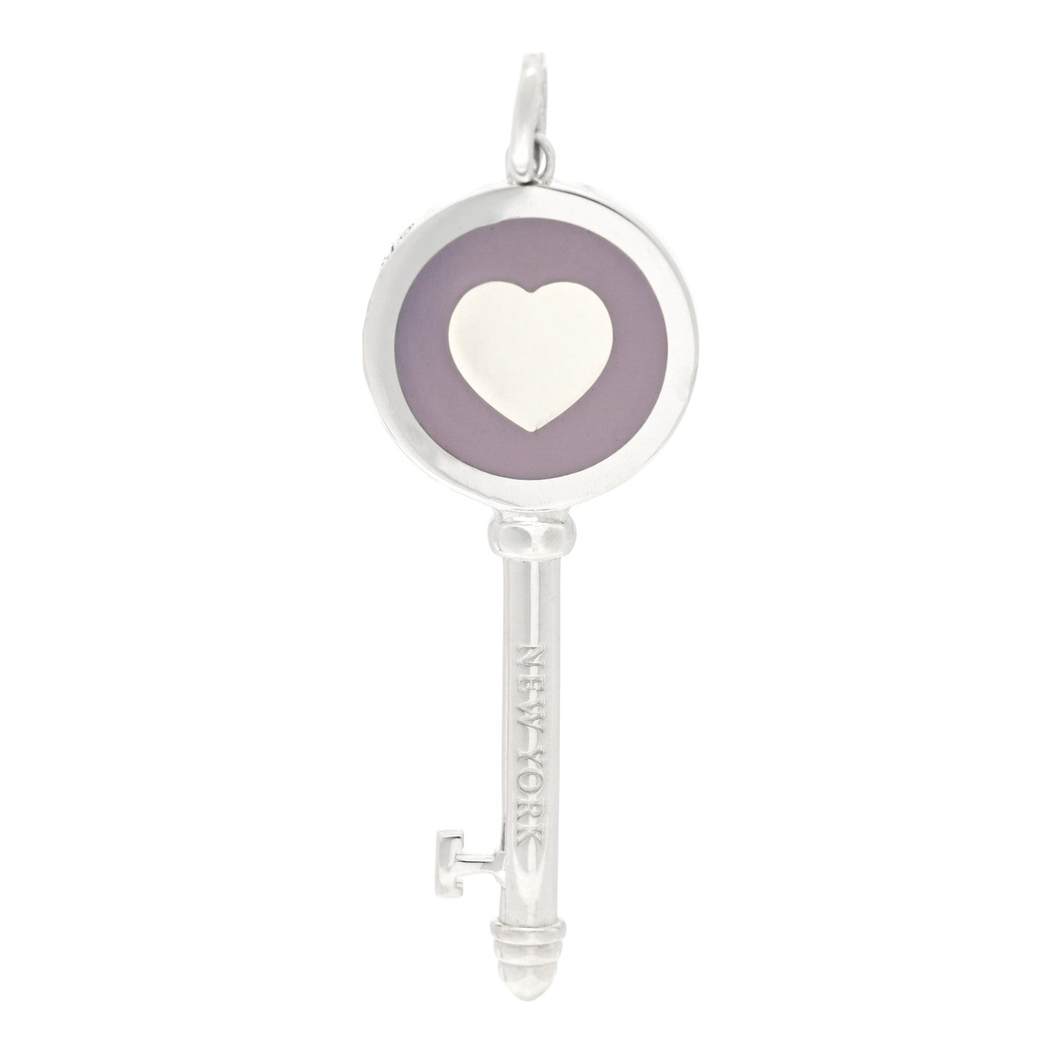 Tiffany Sterling Silver Enamel Keys Heart Key Pendant Lavender 1 of 4