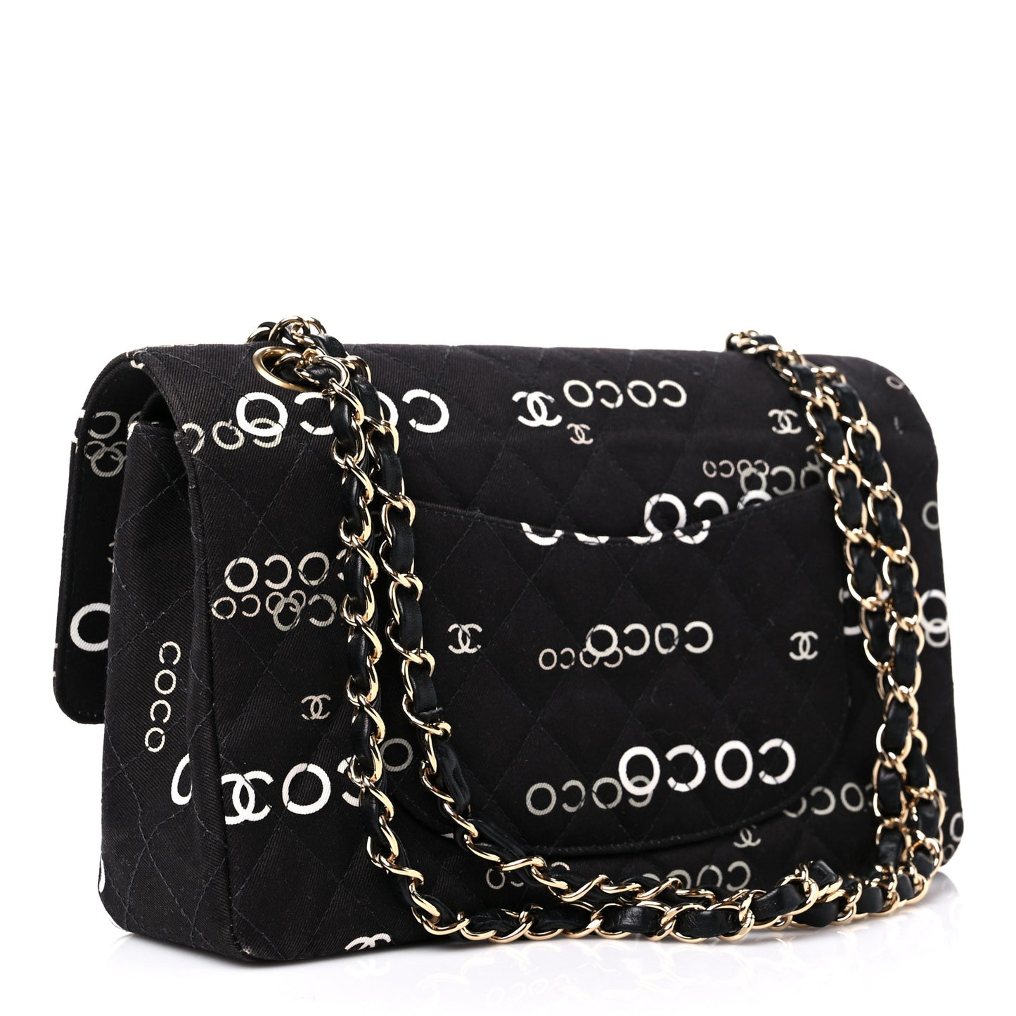 Canvas Coco Printed Quilted Medium Double Flap Black White