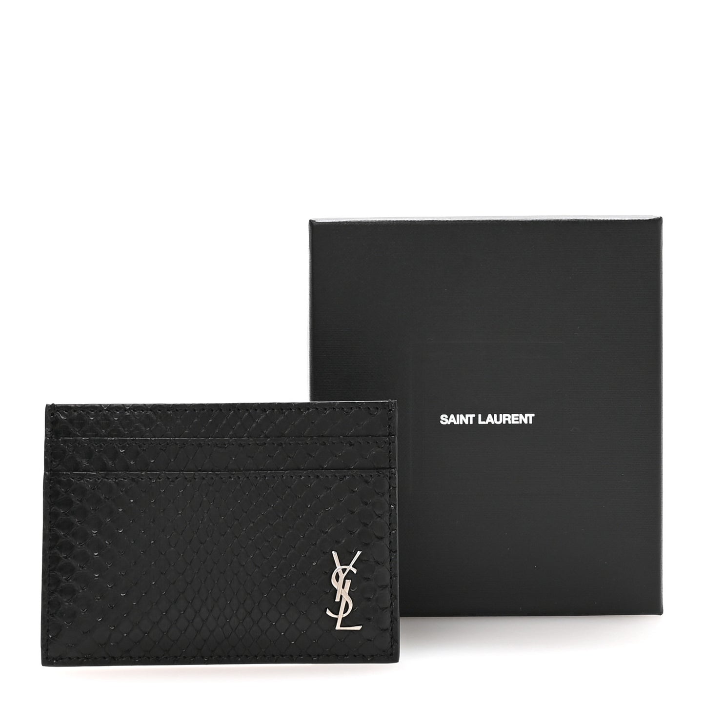 Snakeskin Monogram Credit Card Case Black