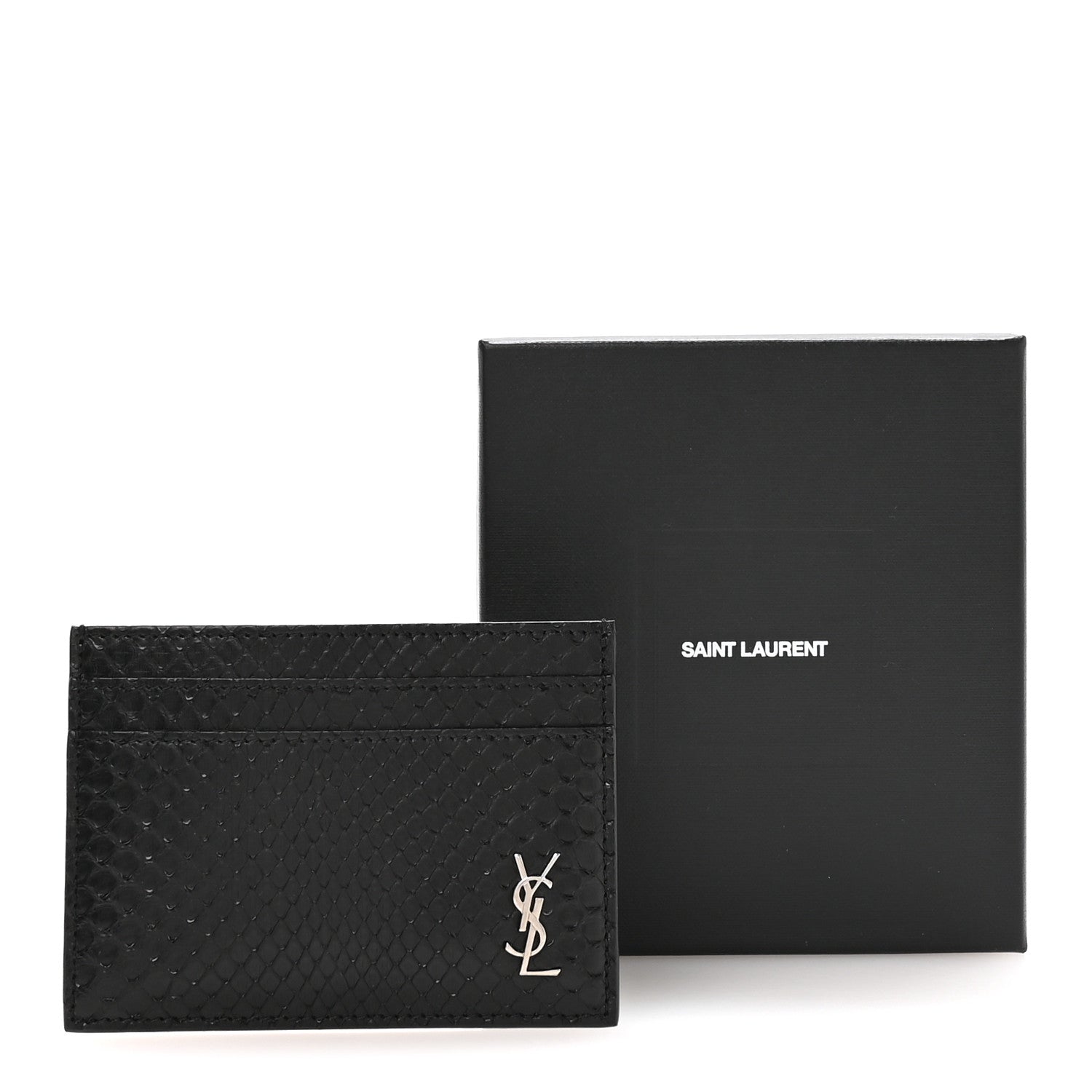 Saint Laurent Snakeskin Monogram Credit Card Case Black 8 of 8