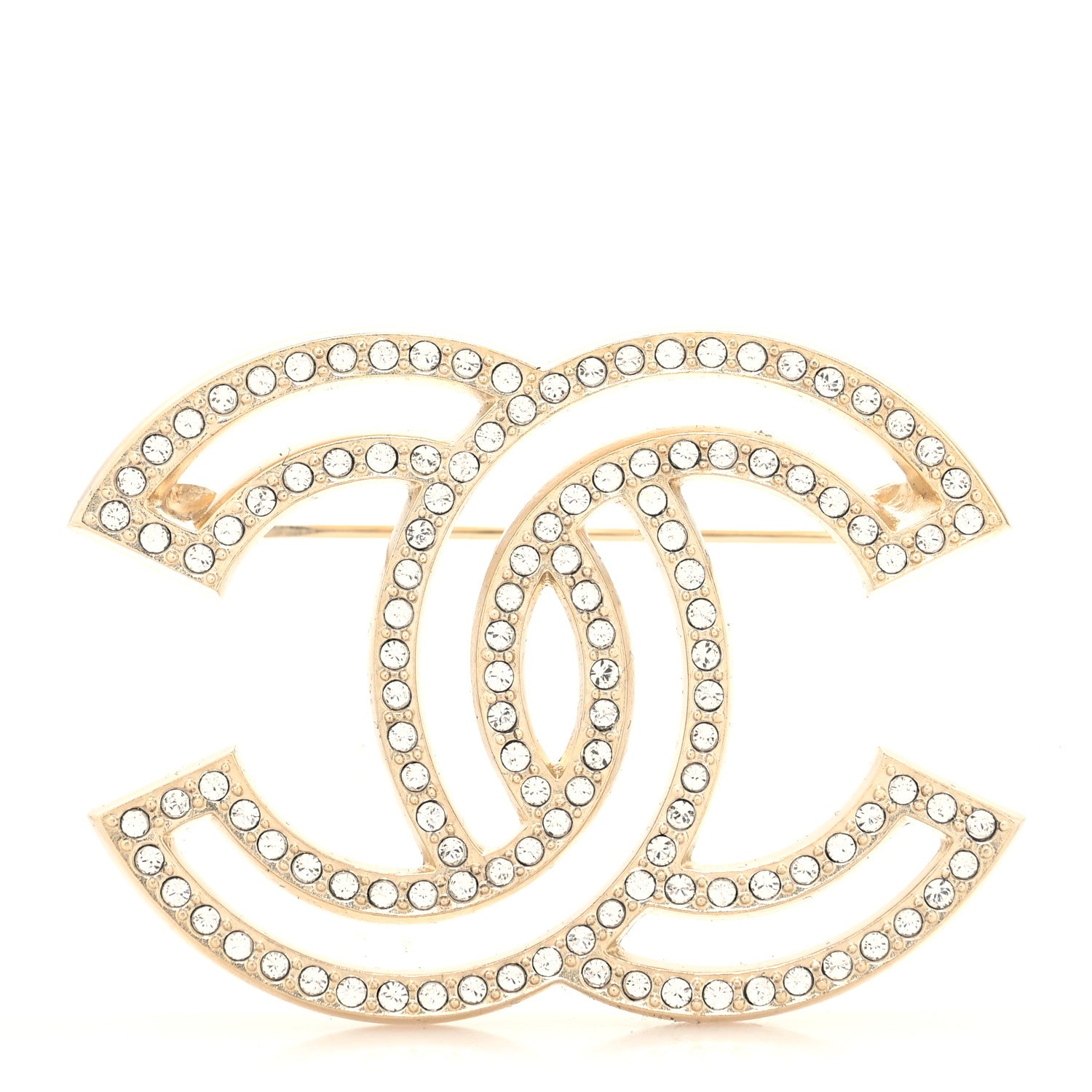 Chanel Crystal CC Brooch Light Gold 1 of 3