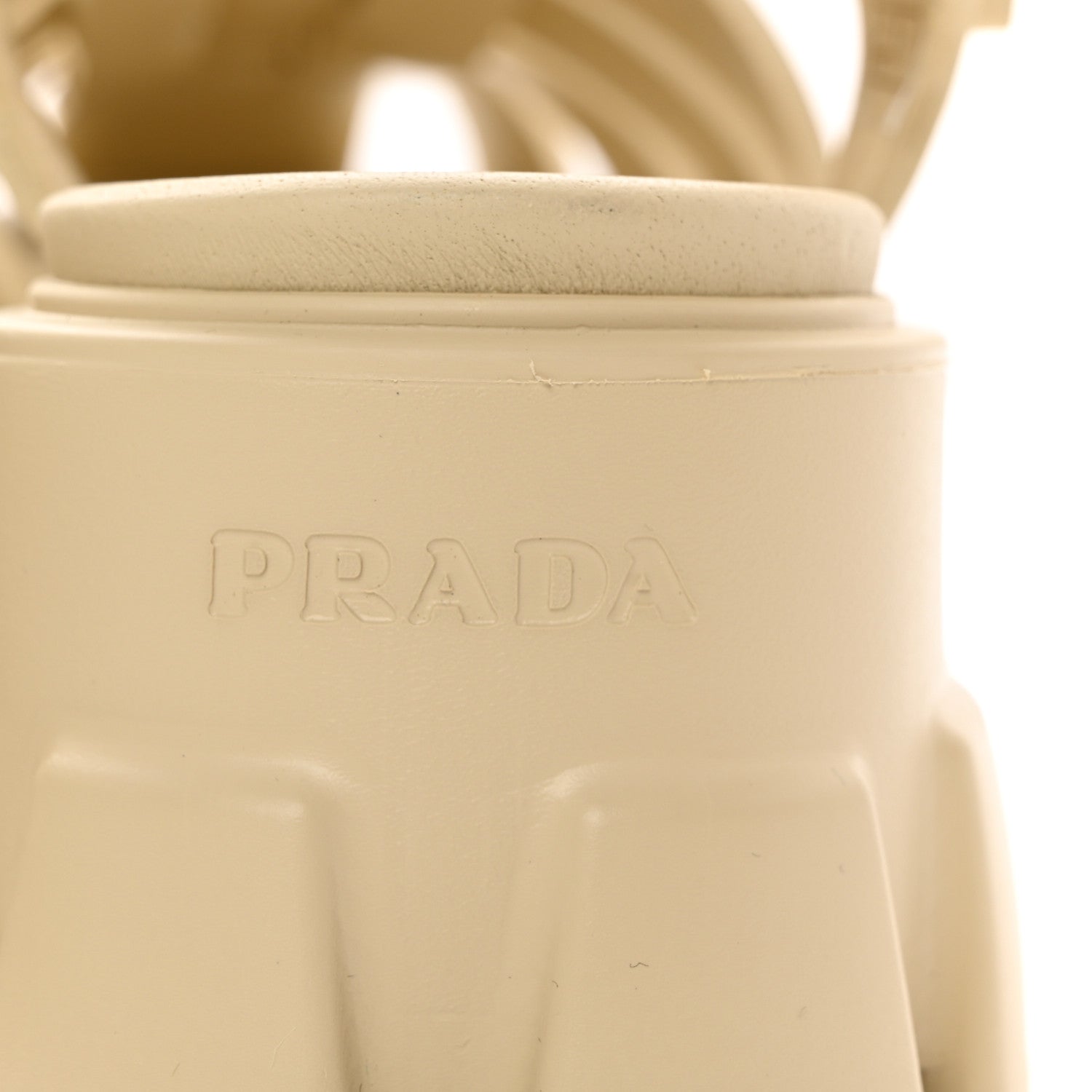 Prada Foam Rubber Metal Triangle Logo Monolith 55mm Cage Sandals 41 Quarzo 12 of 14