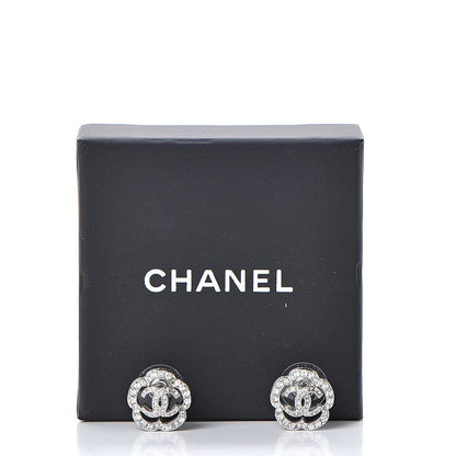 Chanel Crystal CC Camellia Earrings Silver 5 of 5