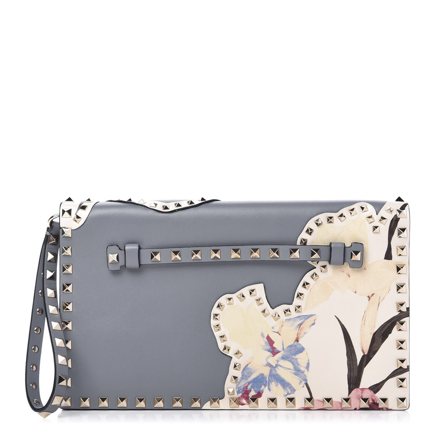 Valentino Garavani Nappa Monogram Kimono 1997 Print Rockstud Wristlet Clutch Grey 1 of 9