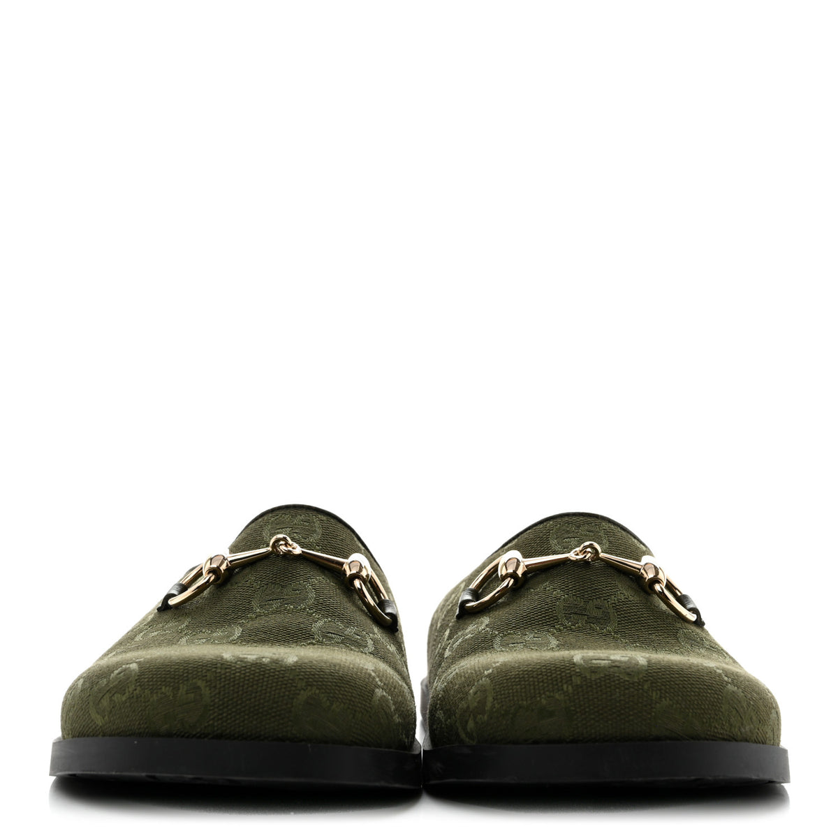 New Canvas Monogram GG Granada Kid Womens Horsebit Mules 35.5 Green