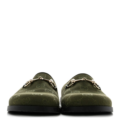 Gucci New Canvas Monogram GG Granada Kid Womens Horsebit Mules 35.5 Green 3 of 10