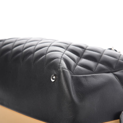 Chanel Calfskin Quilted Feather Weight Bowling Bag Black Beige 9 of 11