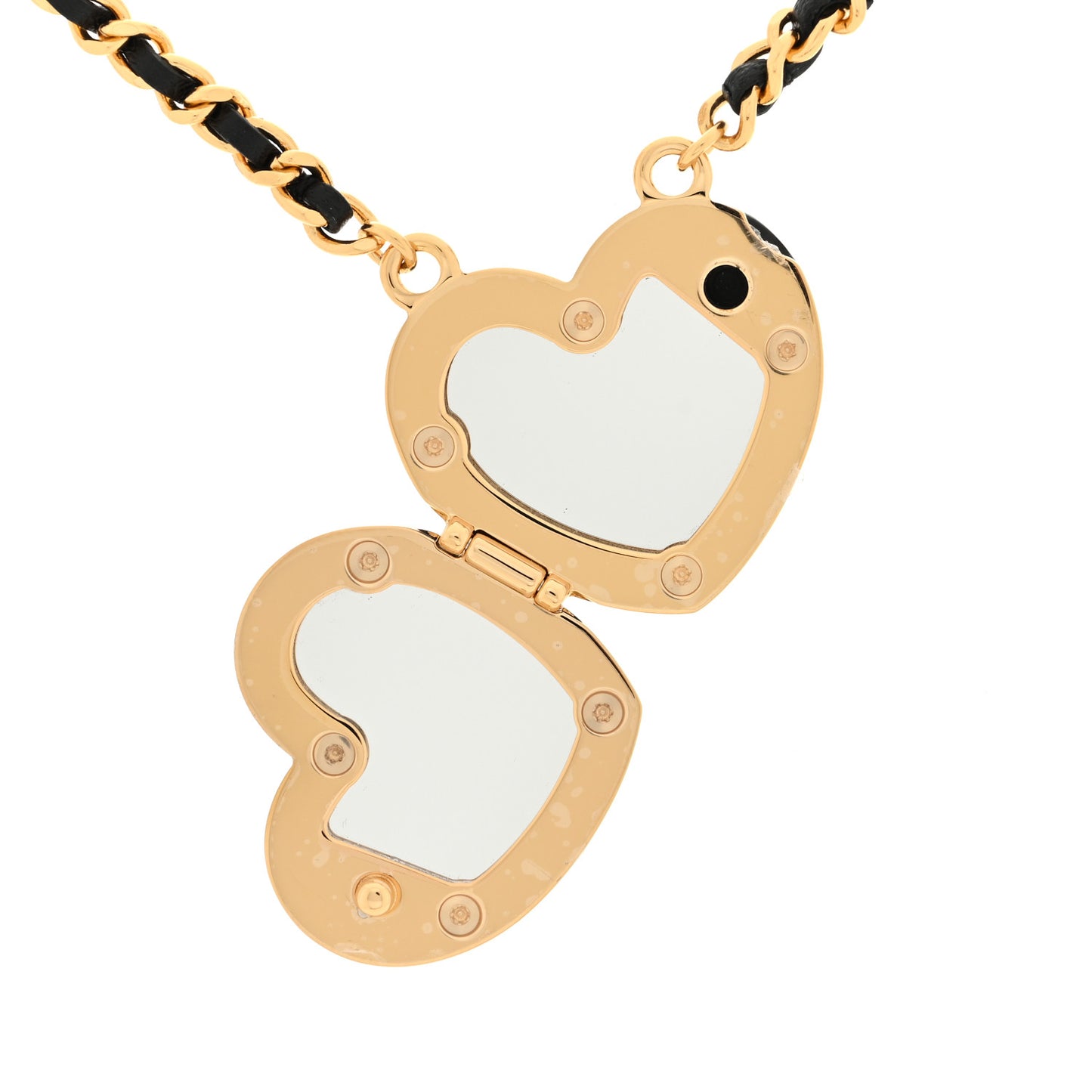 Lambskin CC Heart Mirror Locket Necklace Gold