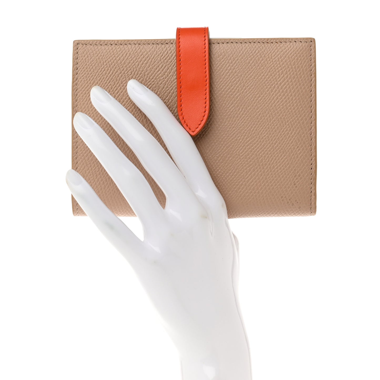 Grained Calfskin Medium Multifunction Strap Wallet Shell Pop Orange