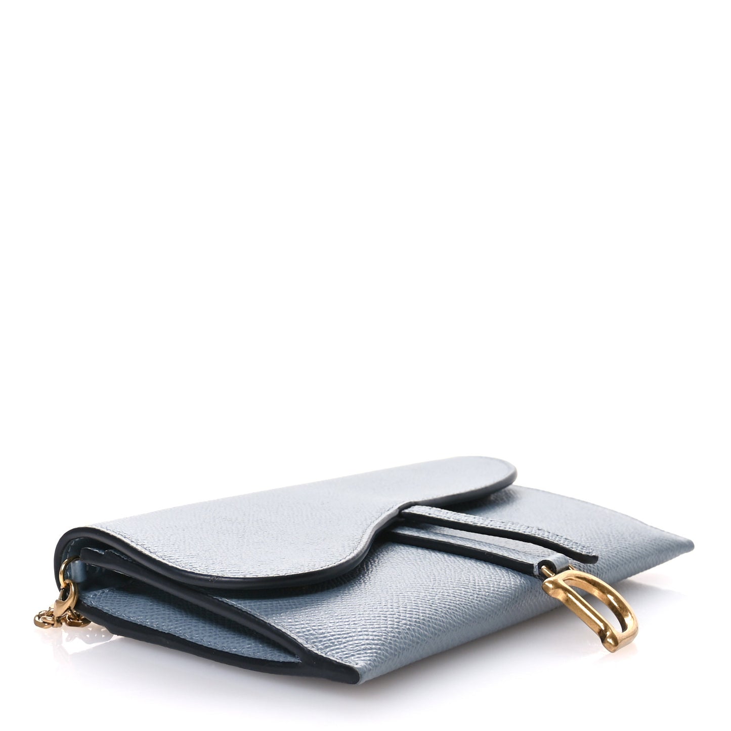 Grained Calfskin Saddle Chain Wallet Pouch Grey Stone