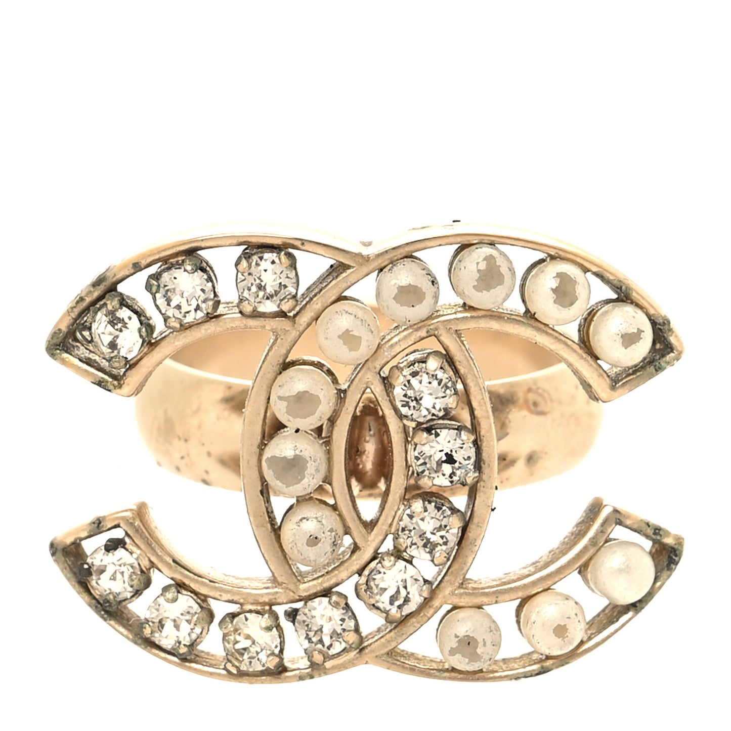 Crystal Pearl CC Ring 53 6.25 Gold