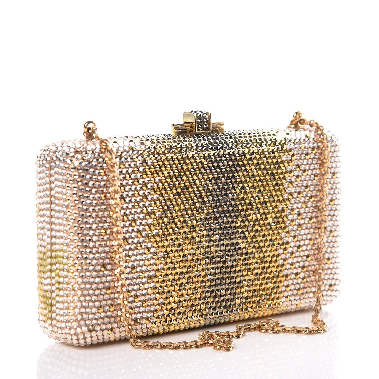 Judith Leiber Swarovski Crystal Minaudiere Clutch Gold Silver 3 of 8