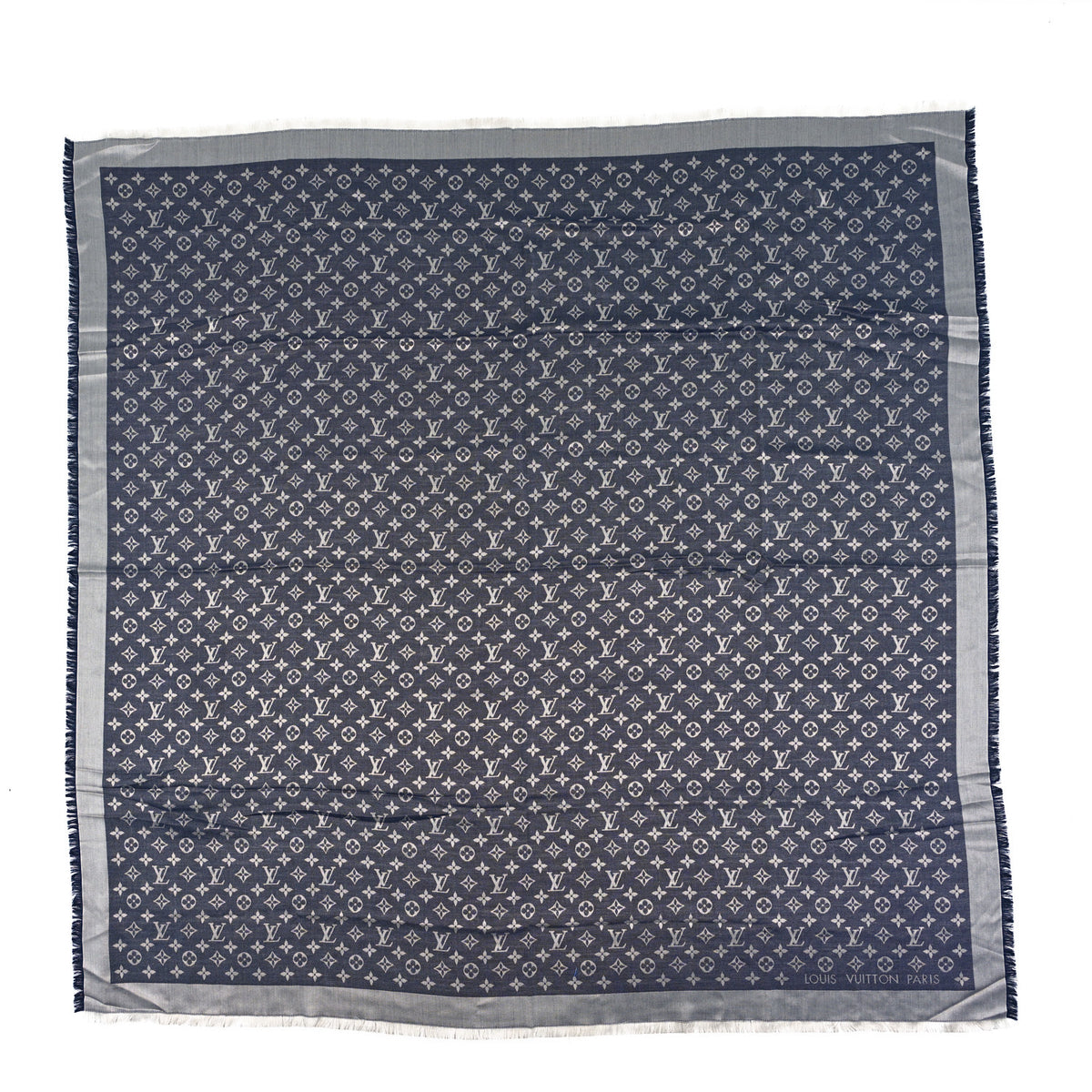 Louis Vuitton Silk Wool Monogram Denim Shawl Blue 1 of 3