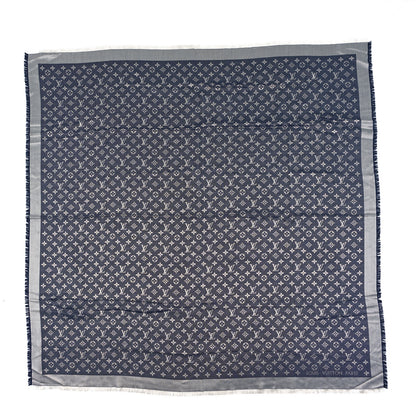 Louis Vuitton Silk Wool Monogram Denim Shawl Blue 1 of 3