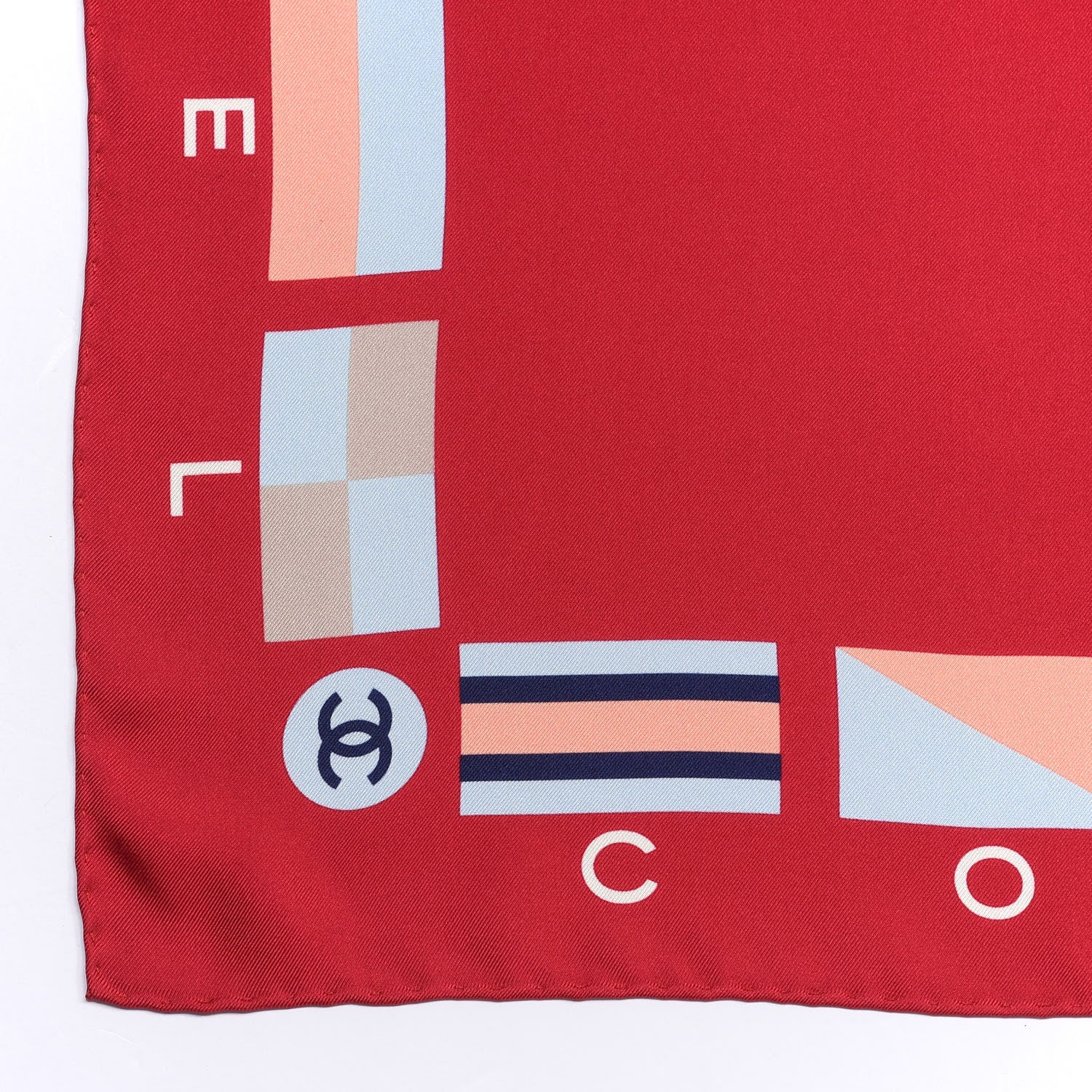 Chanel Silk Cruise Print CC Square Scarf Red 2 of 3