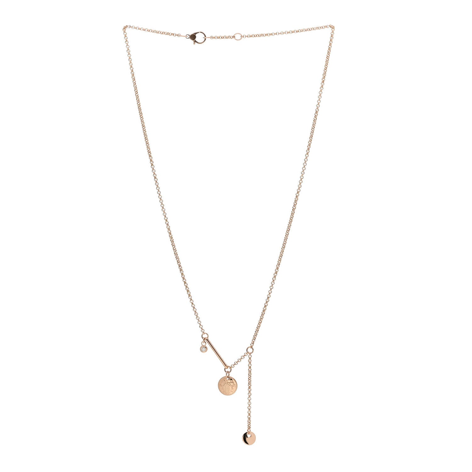Hermes 18K Rose Gold Diamond PM Ex-Libris Pendant Necklace 3 of 5