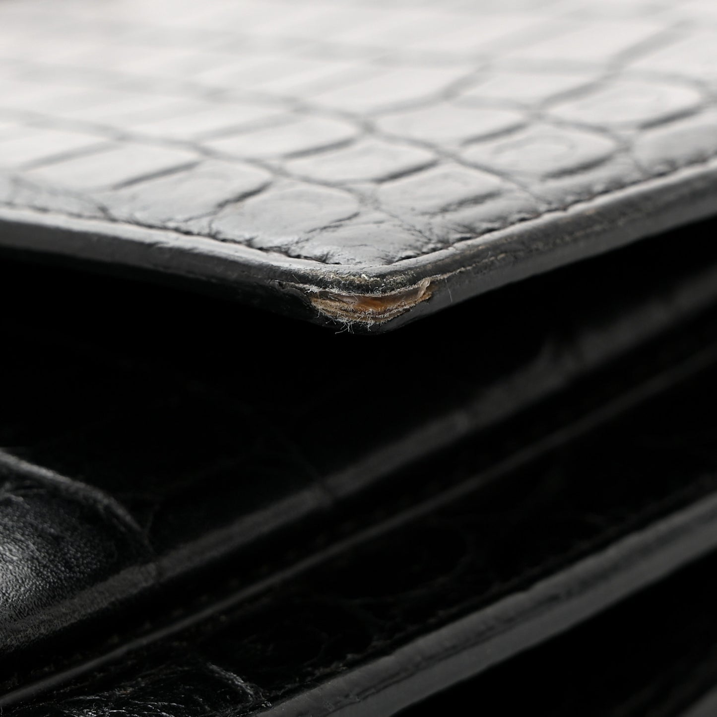 Calfskin Crocodile Embossed Medium Monogram Sunset Black