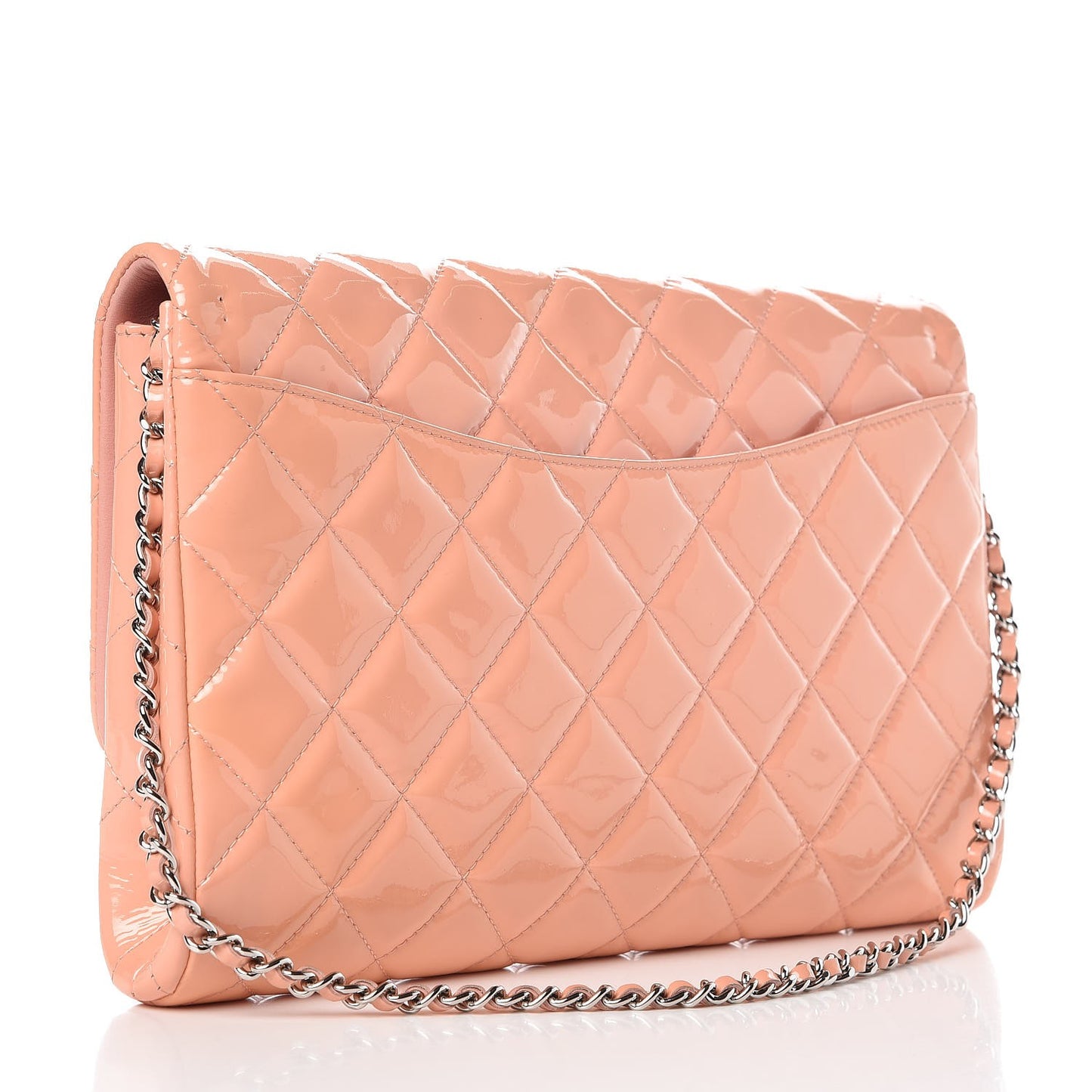 Patent Quilted Clutch with Chain Flap Light Pink