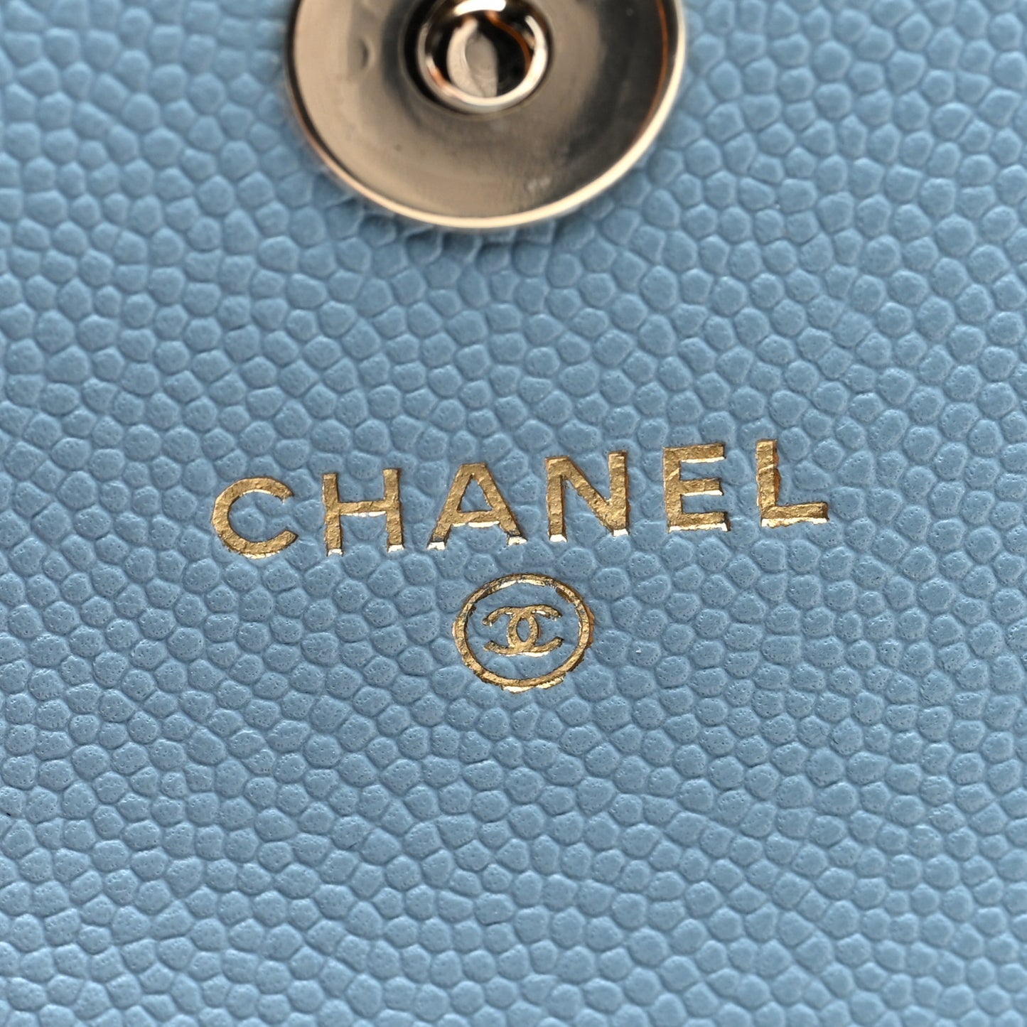 Caviar Quilted Crystal CC Phone Case With Chain Light Blue