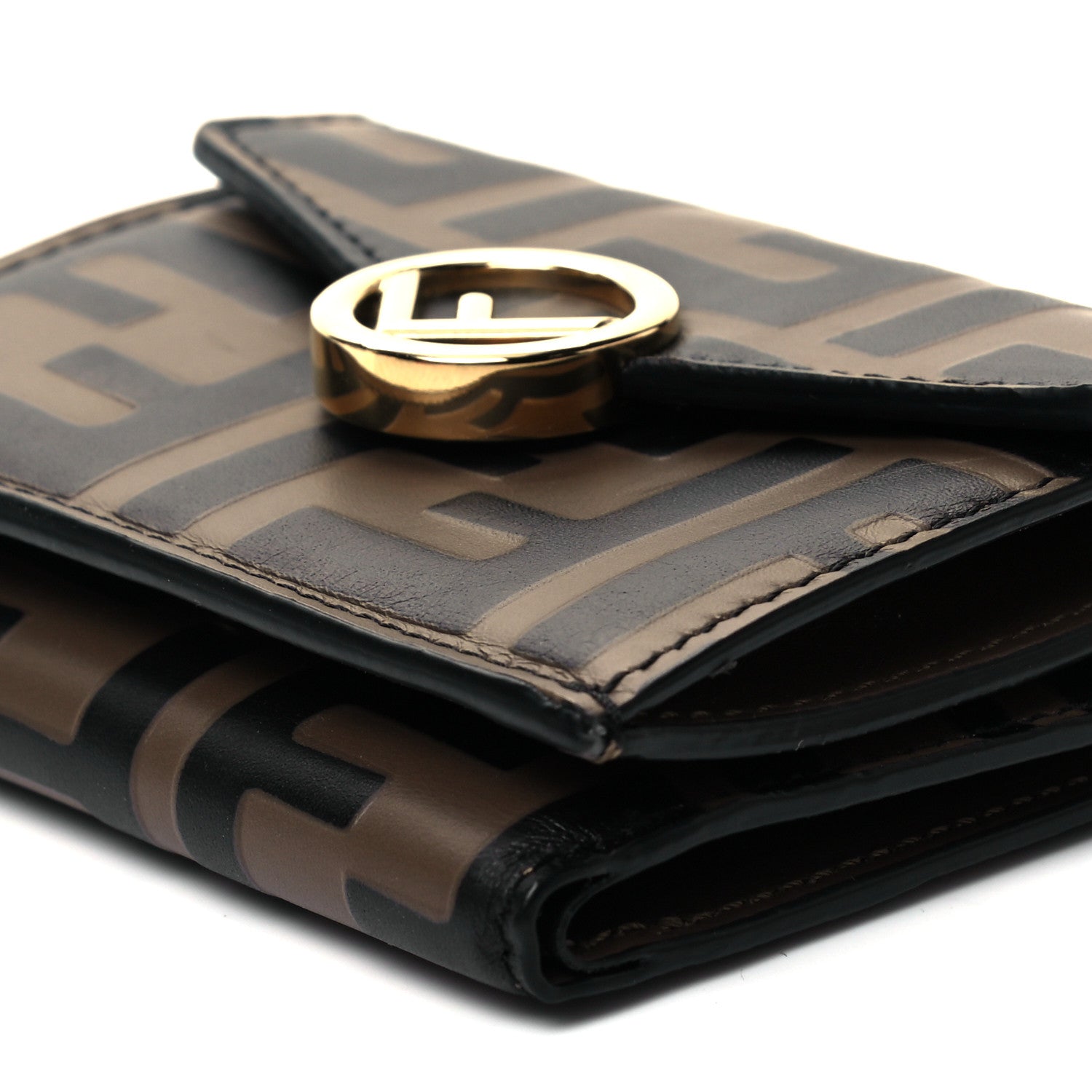 Fendi Vitello Soft F is Fendi Bi-Color FF 1974 Embossed Micro Tri-Fold Envelope Wallet Maya Black 9 of 9