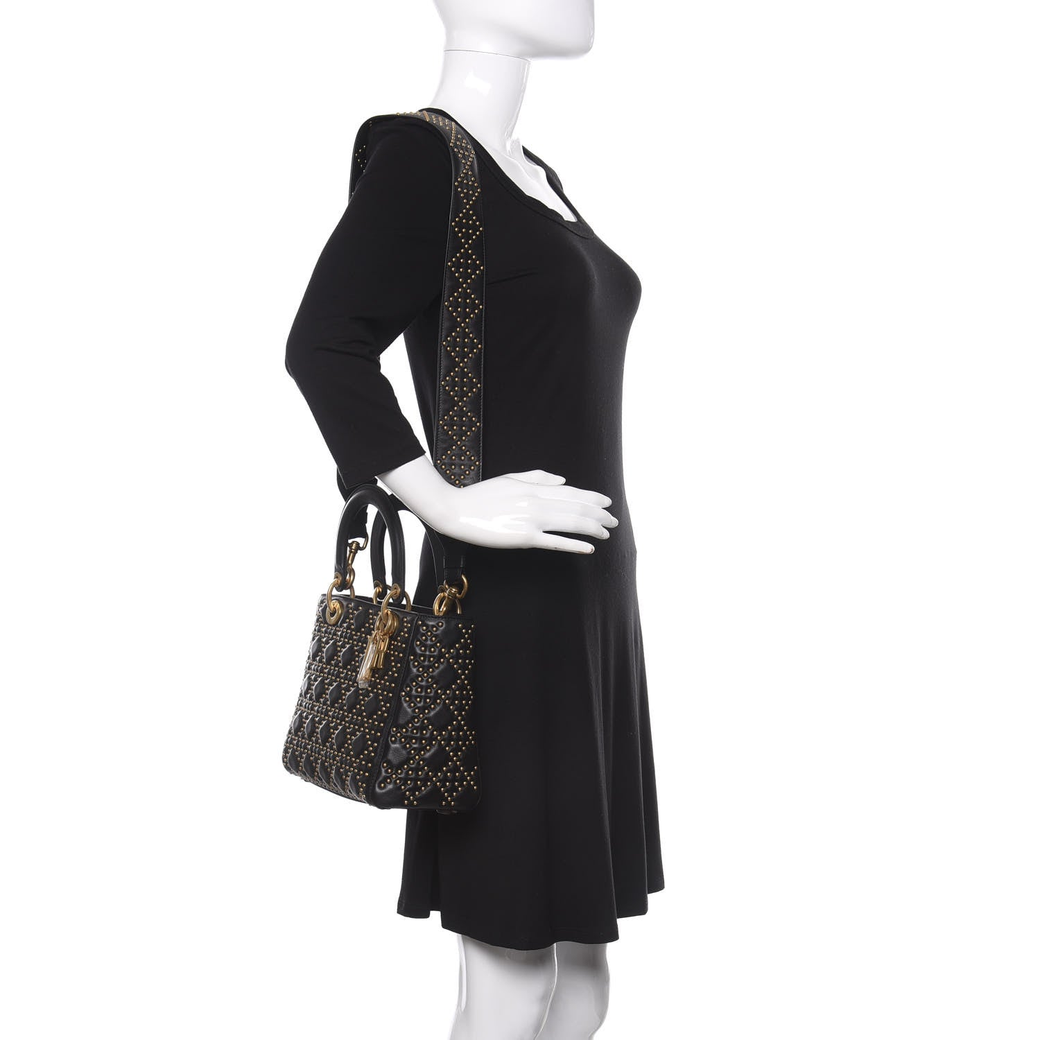 Christian Dior Calfskin Cannage Studded Medium Supple Lady Dior Black 2 of 11