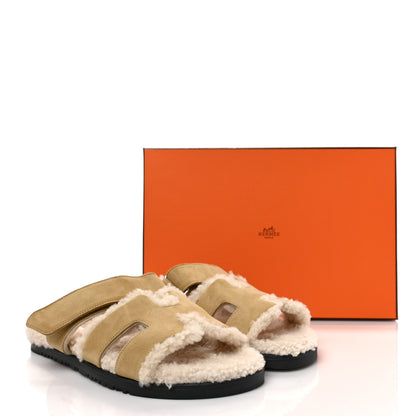 Hermes Suede Goatskin Woolskin Womens Chypre Sandals 38 Beige Albatre 9 of 9